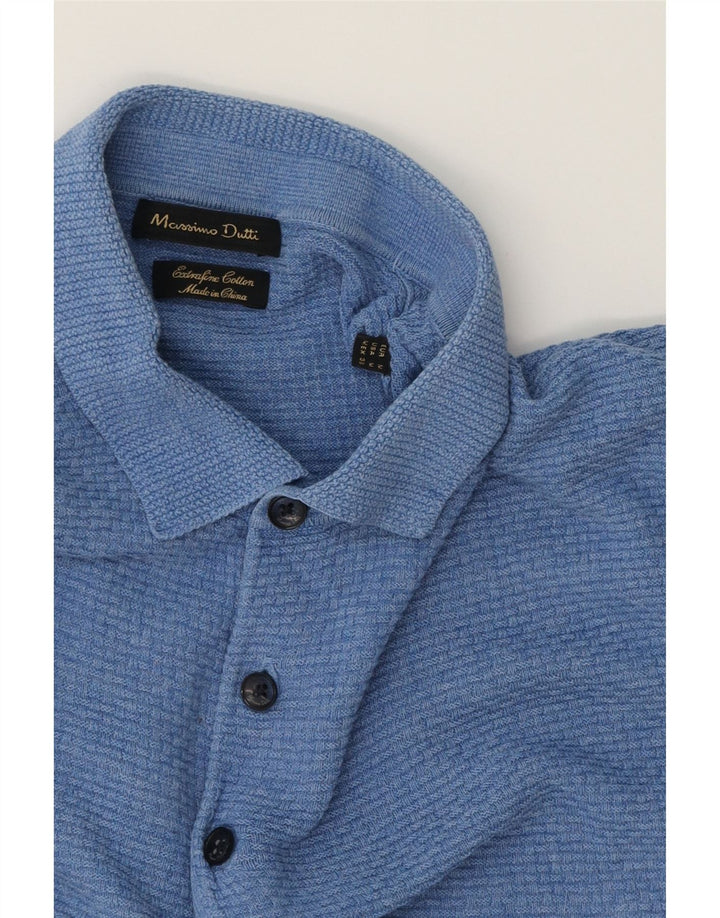 MASSIMO DUTTI Muški pulover kratkih rukava s polo izrezom srednje plave boje