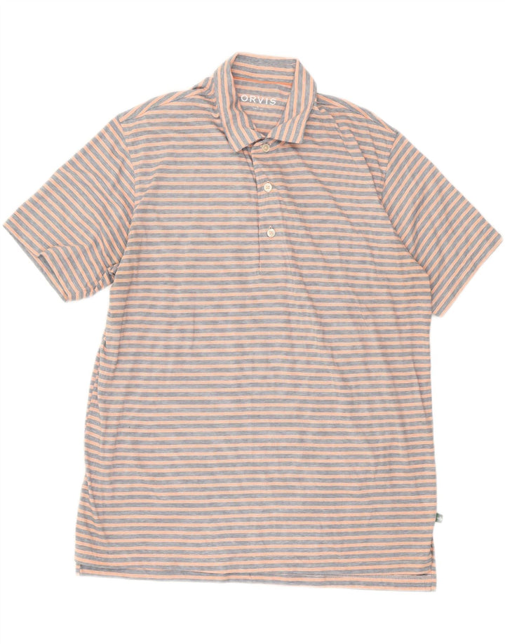 ORVIS Mens Polo Shirt Large Pink Striped Cotton Vintage Orvis and Second-Hand Orvis from Messina Hembry 