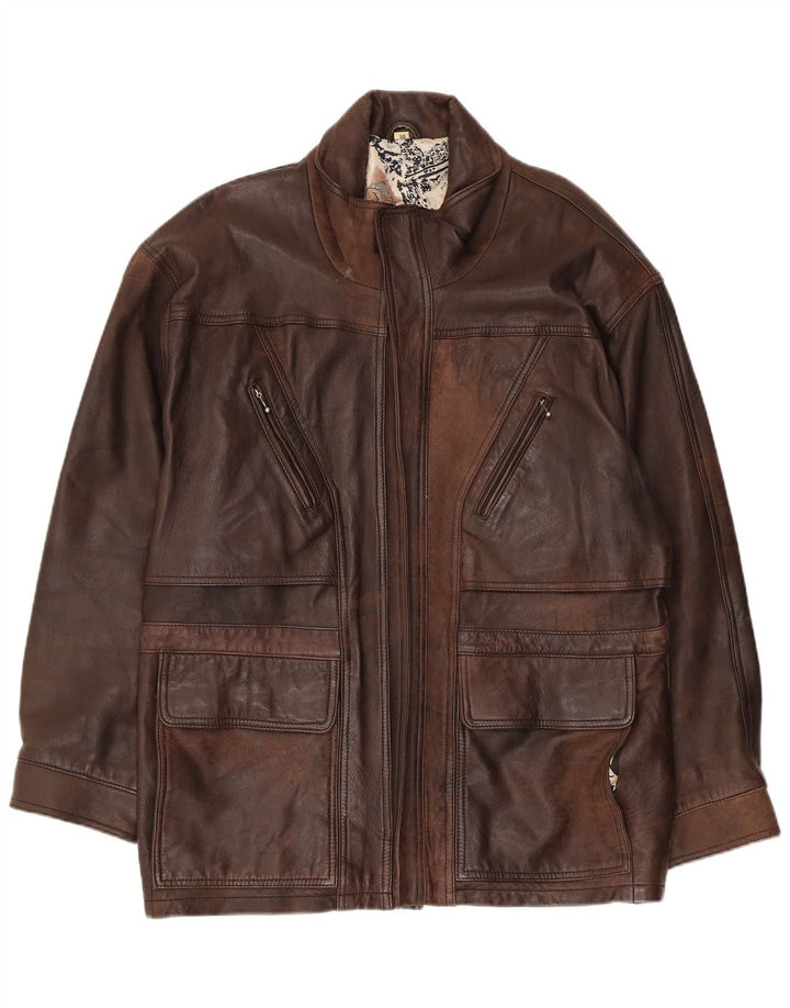 VINTAGE muški kožni kaput EU 50 veliki smeđi kožni