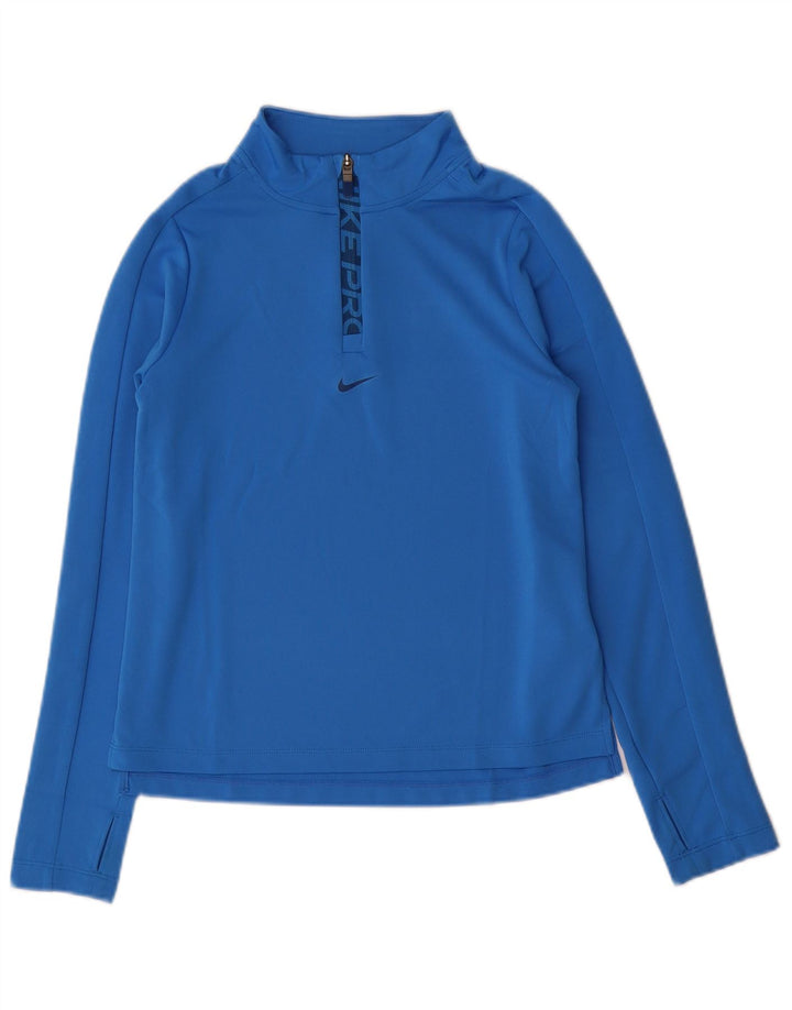Nike Girls Dri Fit Zip Neck Pulover Top Trenirka 12-13 Years Large Blue