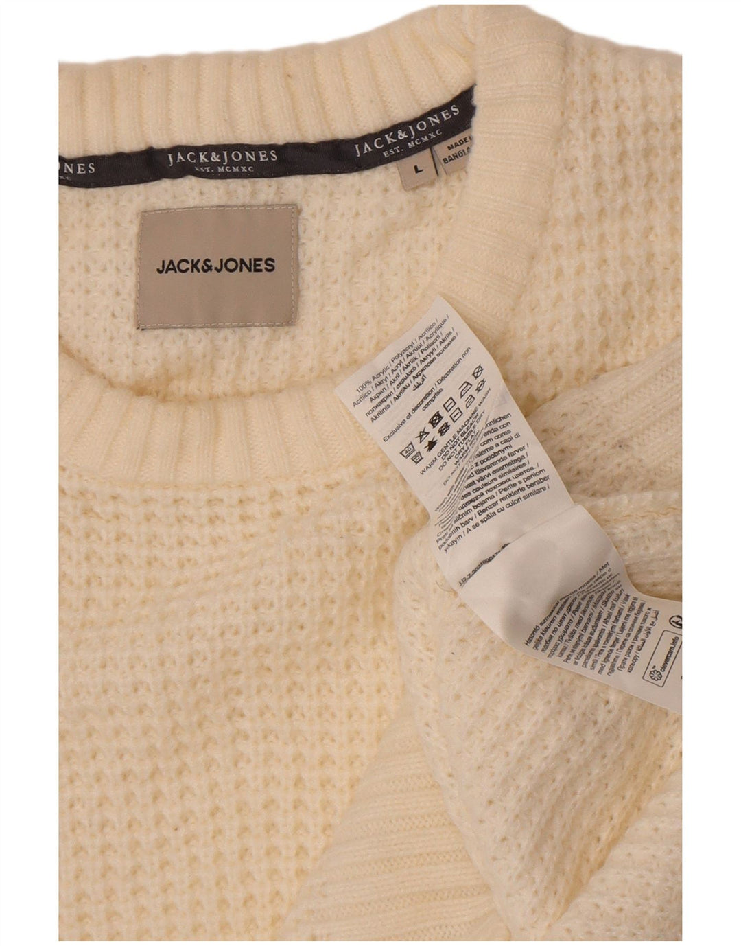 Jack & Jones muški džemper s okruglim izrezom Veliki bijeli akril