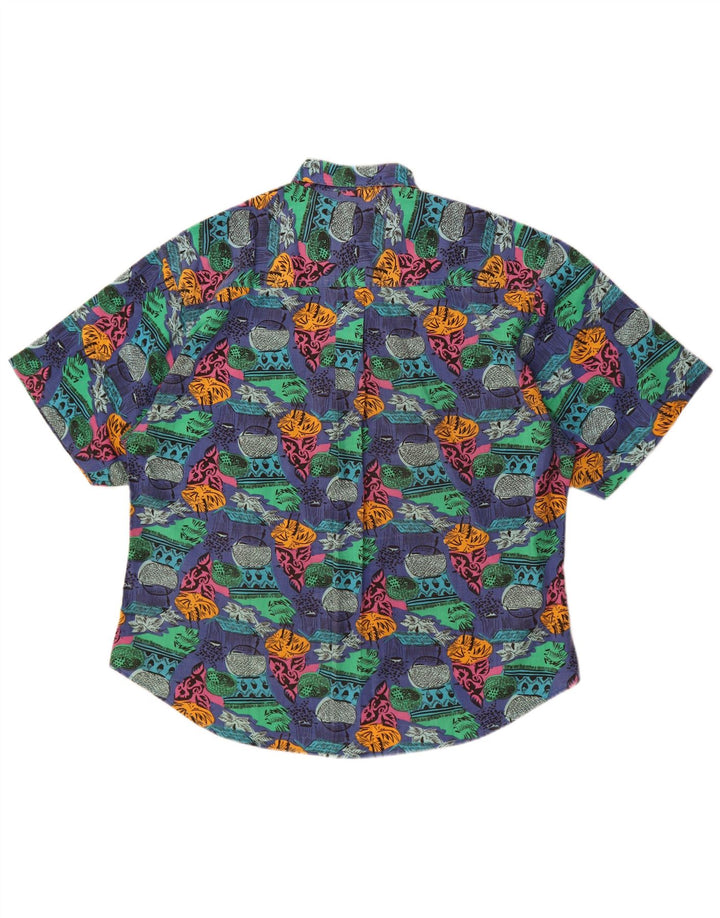 Vintage muška košulja kratkih rukava s apstraktnim uzorkom XL, plavi pamuk