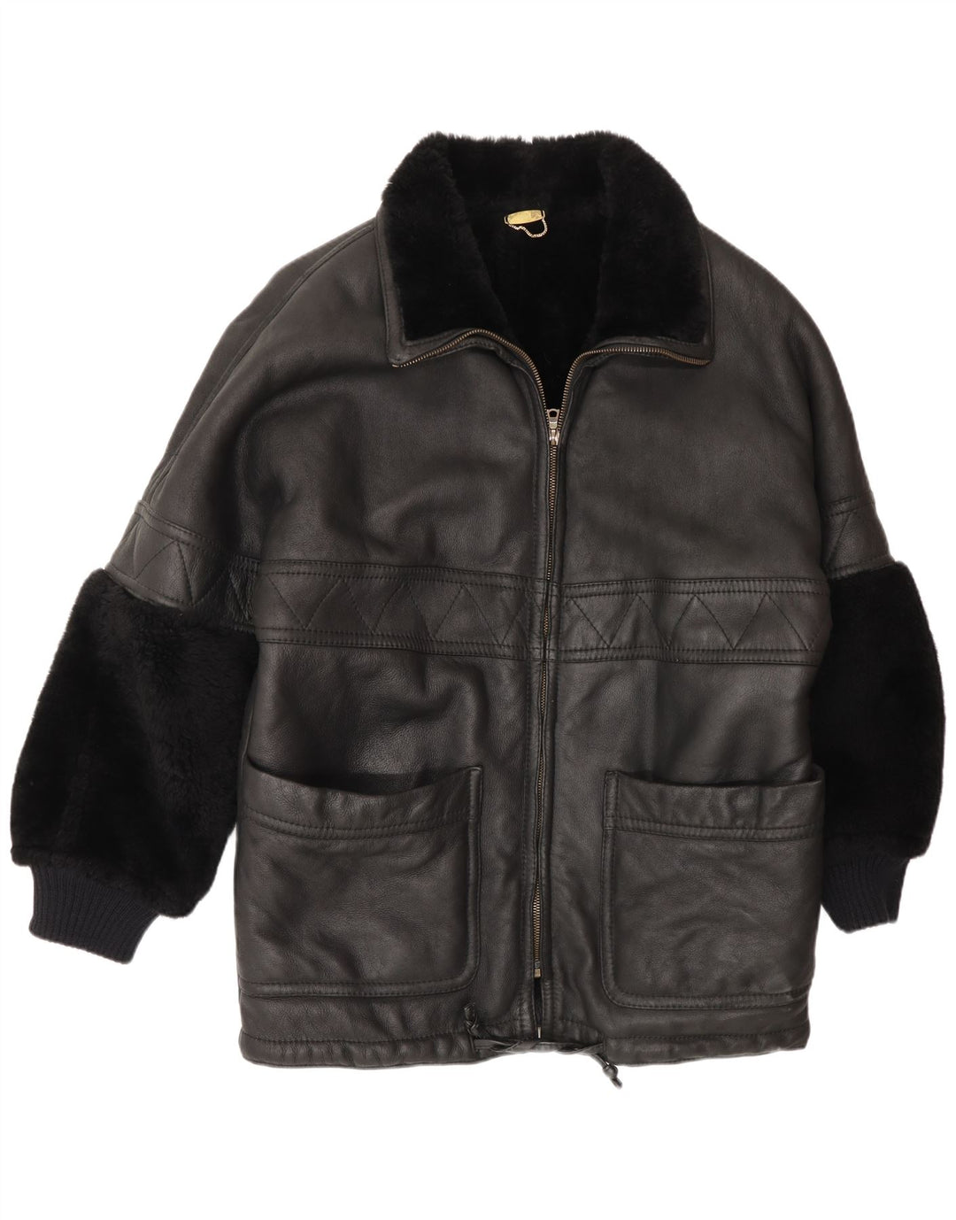 Vintage muška jakna s ovčicama UK 44 2XL crna šiljata jakna