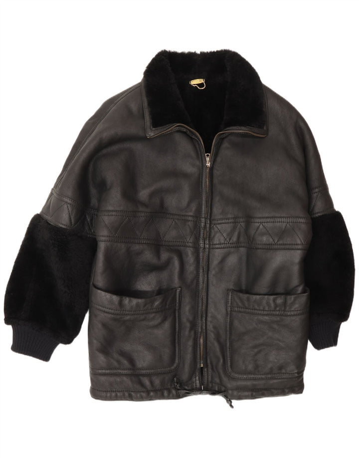 Vintage muška jakna s ovčicama UK 44 2XL crna šiljata jakna