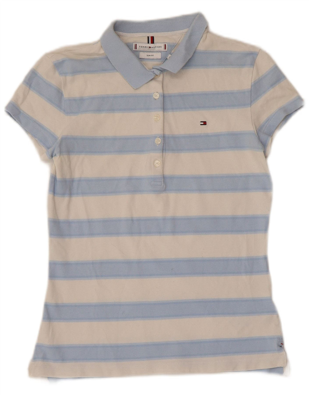 TOMMY HILFIGER Ženska uska polo majica UK 6 XS pamuk na plave pruge