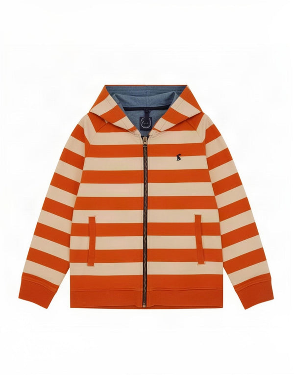 Joules Girls Hooded Zip Hoodie Sweater 11-12 Years Orange Striped Cotton