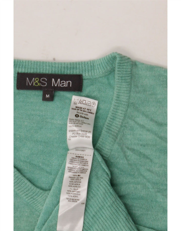 MARKS & SPENCER Muški džemper s V-izrezom Srednje zeleni akril