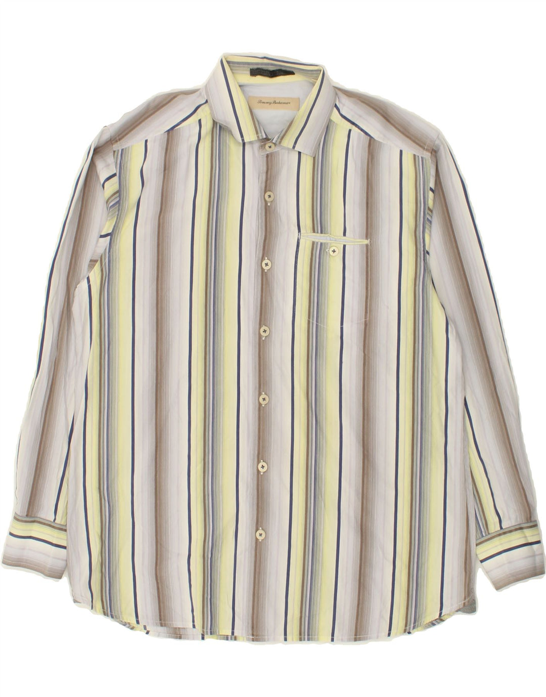 TOMMY BAHAMA Mens Shirt Medium Grey Striped Cotton Vintage Tommy Bahama and Second-Hand Tommy Bahama from Messina Hembry 