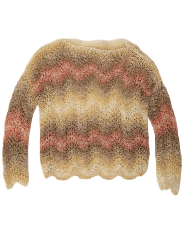 VINTAGE ženski džemper s morskim izrezom UK 14 srednje raznobojne pruge