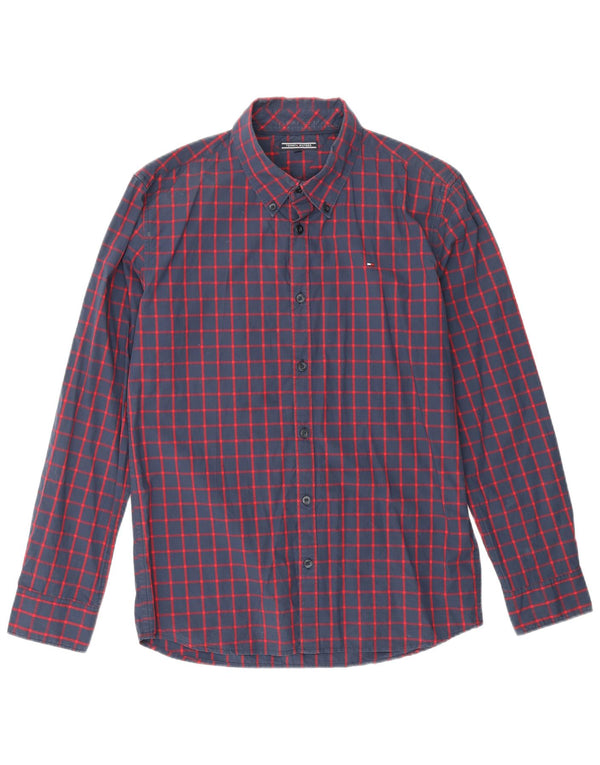 TOMMY HILFIGER Boys Shirt 15-16 Years Navy Blue Check Cotton