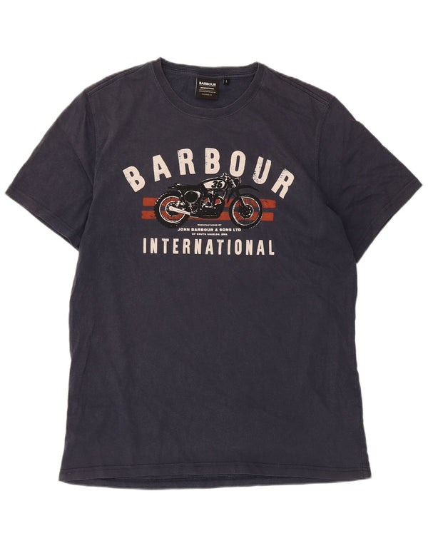 Barbour Mens Tailored Fit Graphic T-Shirt Top Large Navy Blue Cotton