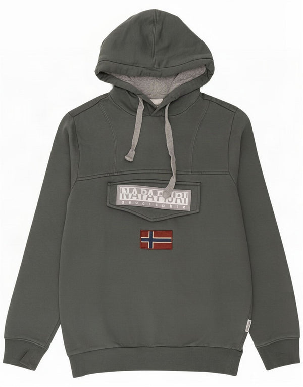 Napapijri Mens Geographic Graphic Hoodie Džemper Mali sivi pamuk