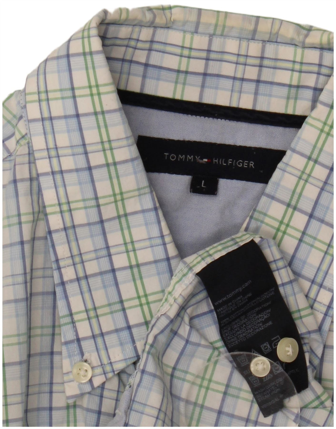 TOMMY HILFIGER Mens Short Sleeve Shirt Large Blue Check Cotton