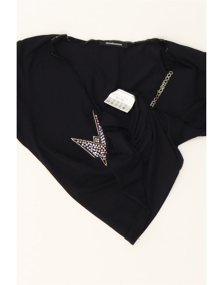 ROCCOBAROCCO Womens Crop Graphic Blouse Top EU 38 Medium Black Polyamide Vintage Roccobarocco and Second-Hand Roccobarocco from Messina Hembry 
