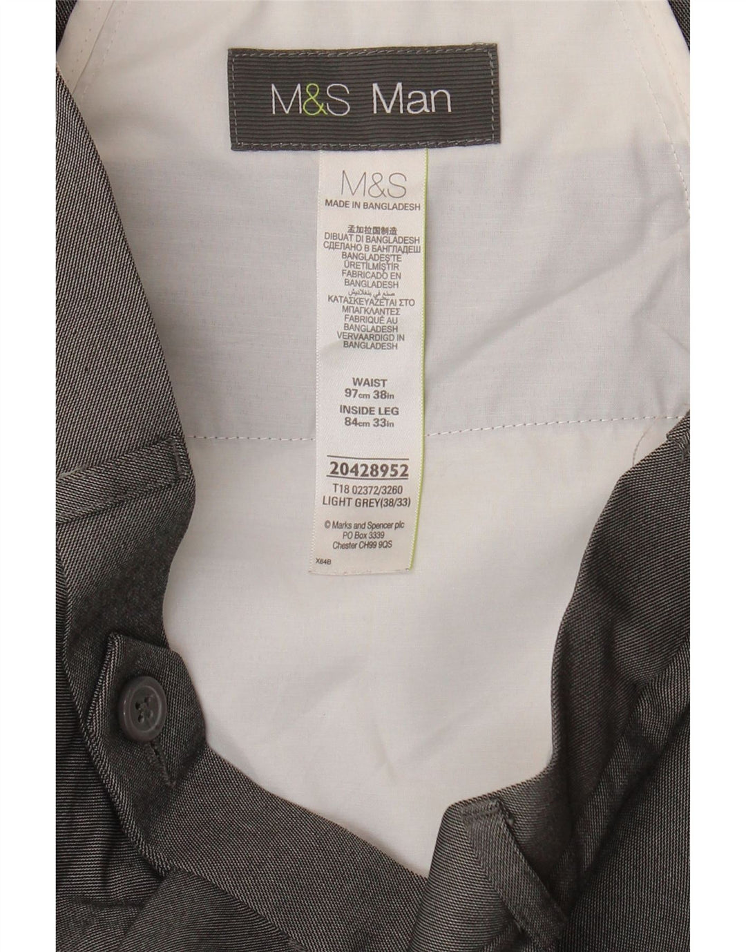 Marks & Spencer muške hlače s ravnim štipaljkama W38 L29 sivi poliester
