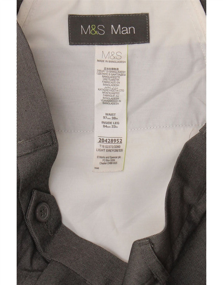 Marks & Spencer muške hlače s ravnim štipaljkama W38 L29 sivi poliester