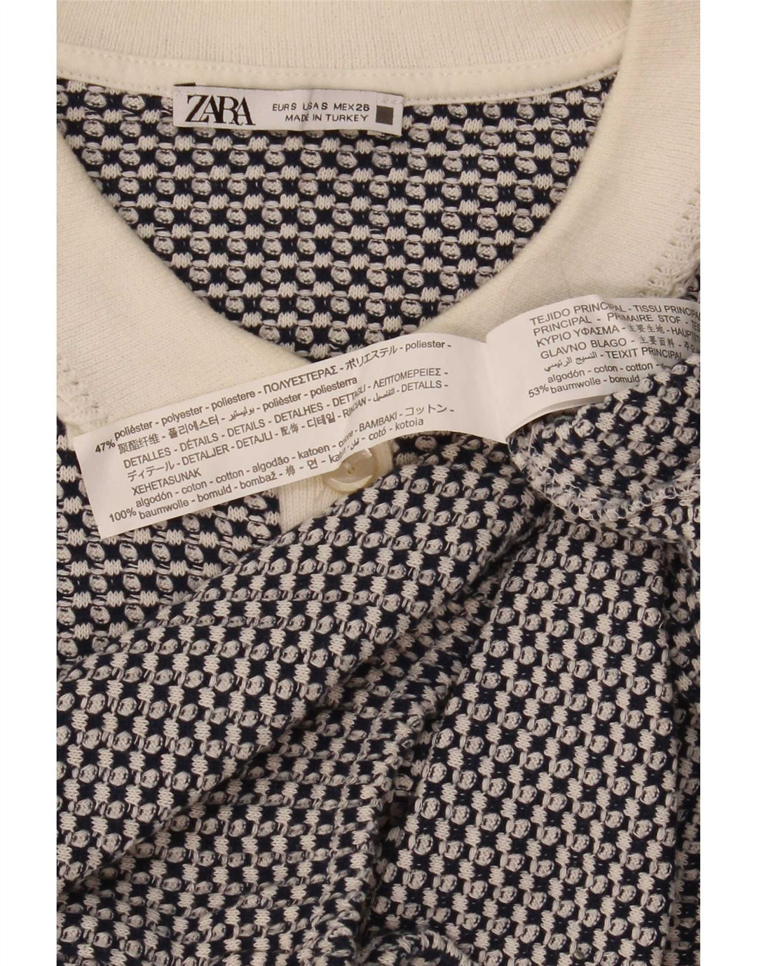 Zara ženska kraća polo majica UK 10 Mali plavi geometrijski poliester