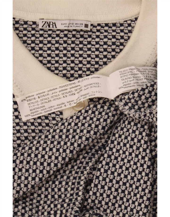 Zara ženska kraća polo majica UK 10 Mali plavi geometrijski poliester