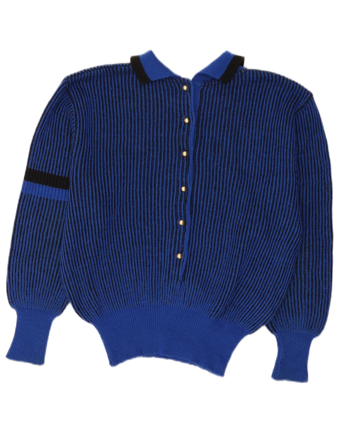 VINTAGE ženski džemper s polo ovratnikom UK 12 srednje plave pruge