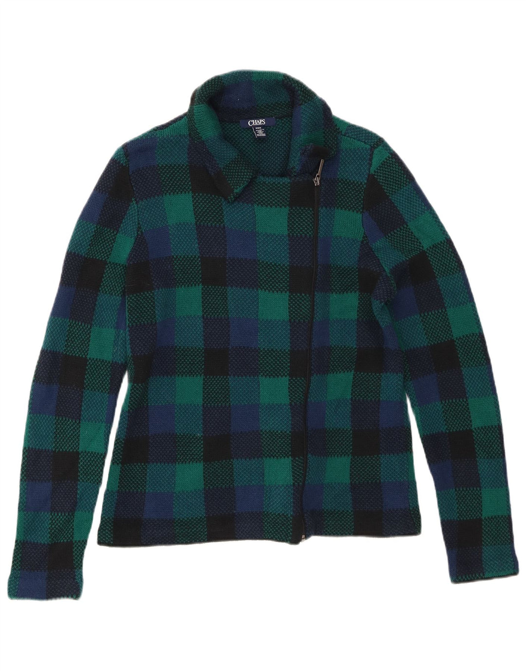 Chaps ženski kardigan džemper UK 14 Srednje zeleni karirani pamuk