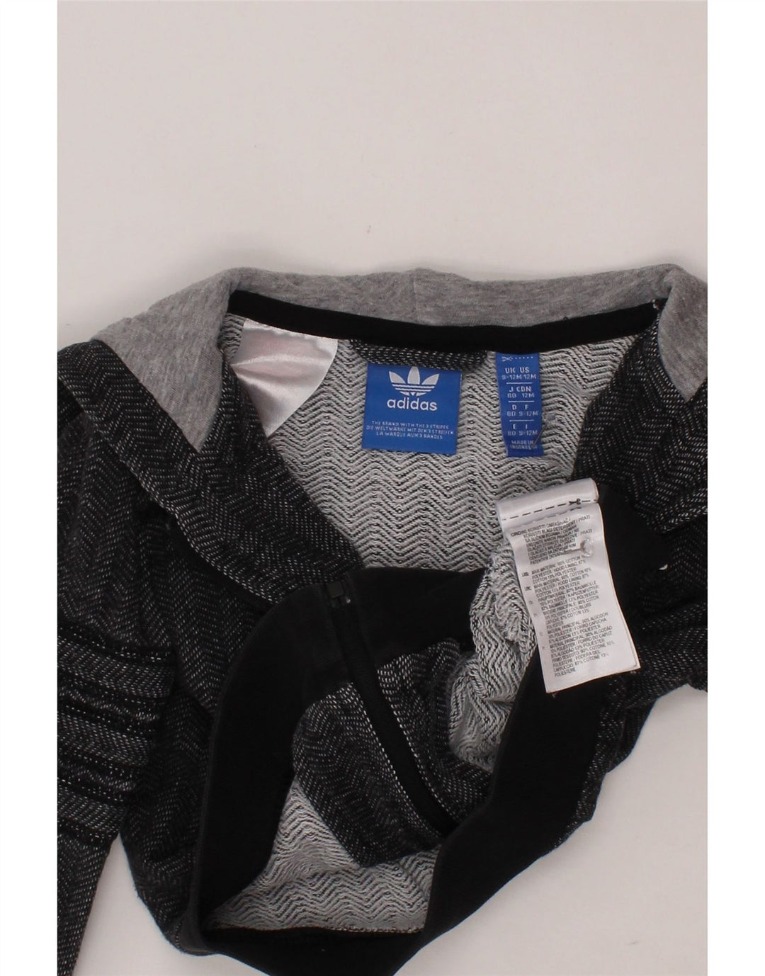 ADIDAS pulover s kapuljačom s patentnim zatvaračem za dječake, 9-12 mjeseci, sivi ševron