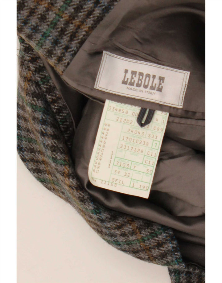 Lebole Mens 2 Button Blazer Jacket IT 50 Large Grey Check Wool