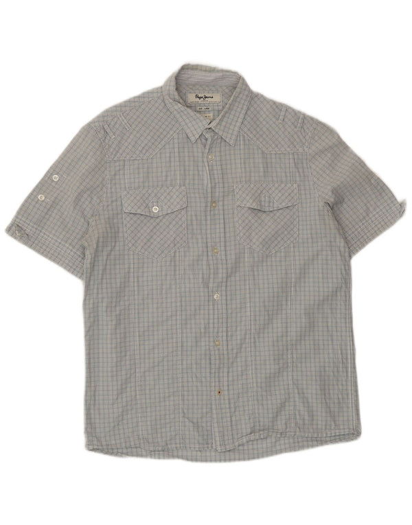 PEPE Jeans Mens Short Sleeve Regular Fit Shirt Large Blue Check
