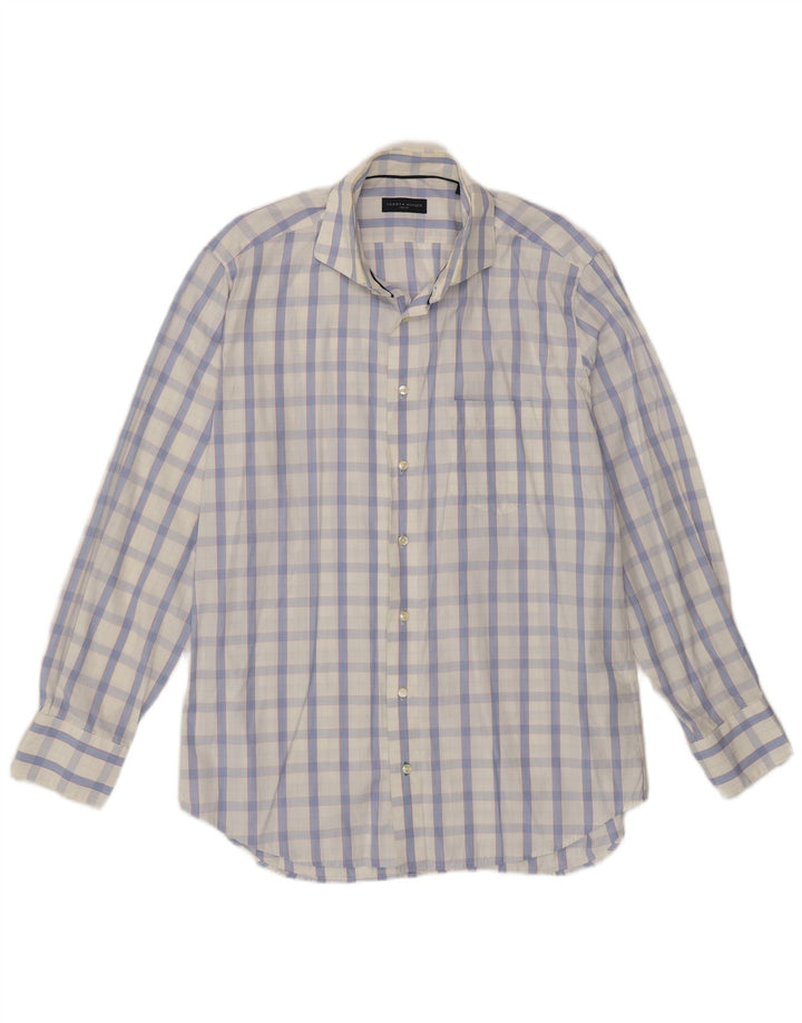 TOMMY HILFIGER Mens Shirt Size 41 16 Large Blue Check Cotton