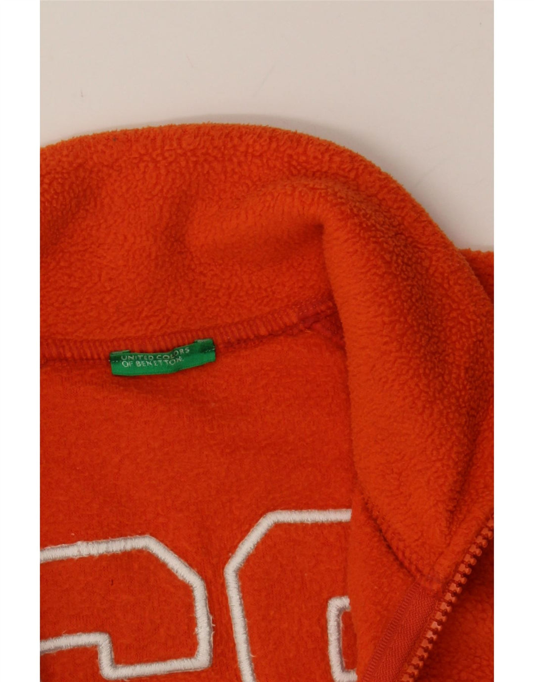 BENETTON Womens Graphic Fleece Jacket UK 14 Medium Orange Polyester Vintage Benetton and Second-Hand Benetton from Messina Hembry 