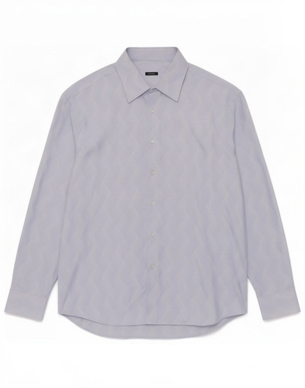Roccobarocco Mens Shirt Size 44 XL Blue Geometric Cotton
