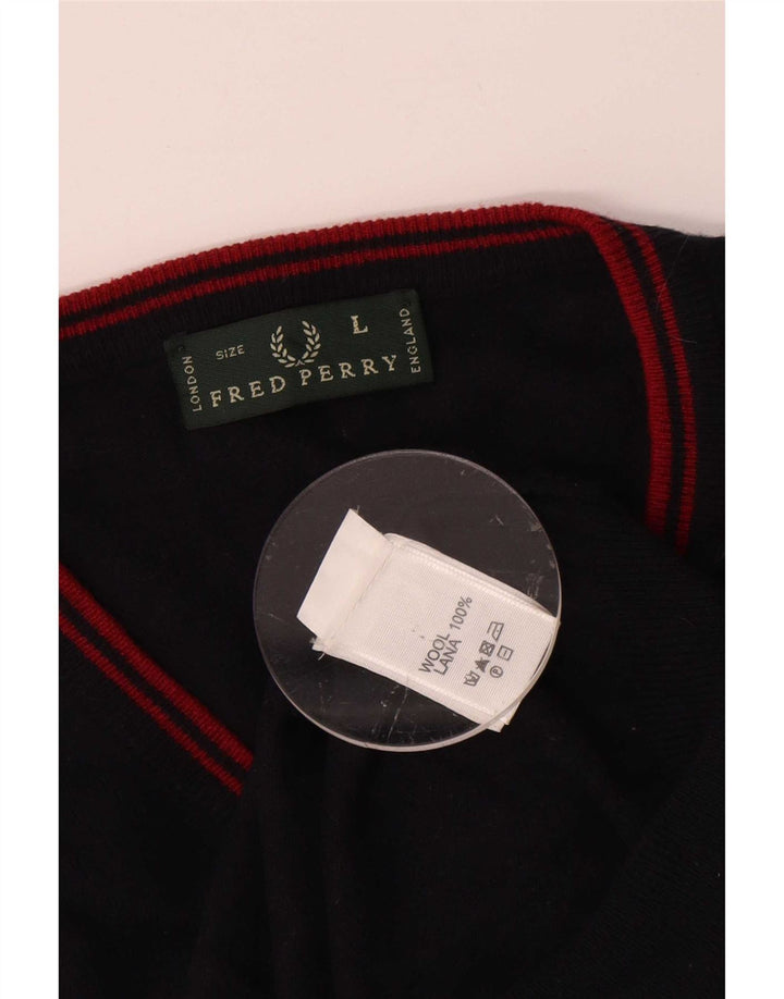 Fred Perry, veliki muški džemper s V-izrezom, veliki tamnoplavi vuneni