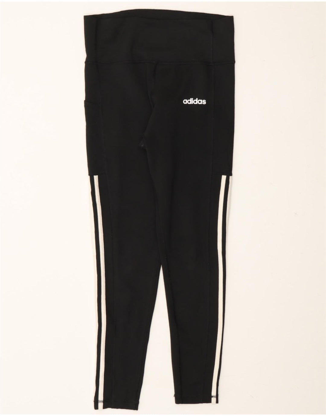 ADIDAS Womens Climalite Leggings UK 12/14 Medium  Black Striped Polyester Vintage Adidas and Second-Hand Adidas from Messina Hembry 