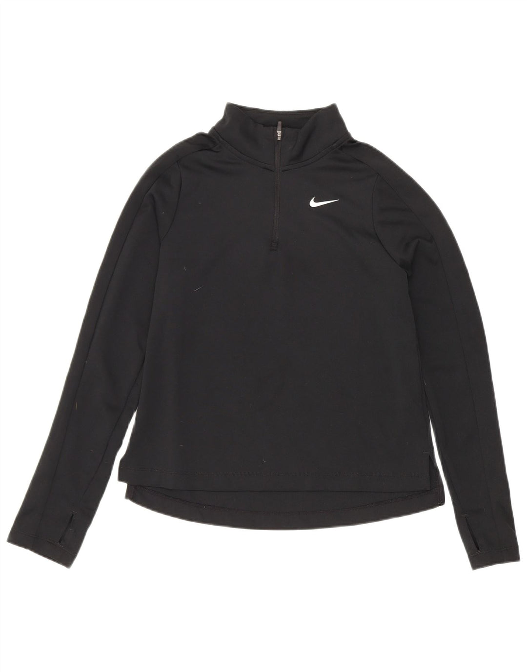 Nike Girls Dri Fit Zip Neck Pulover Top Trenirka 10-11 Years Medium Black