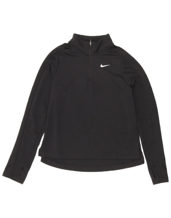 Nike Girls Dri Fit Zip Neck Pulover Top Trenirka 10-11 Years Medium Black