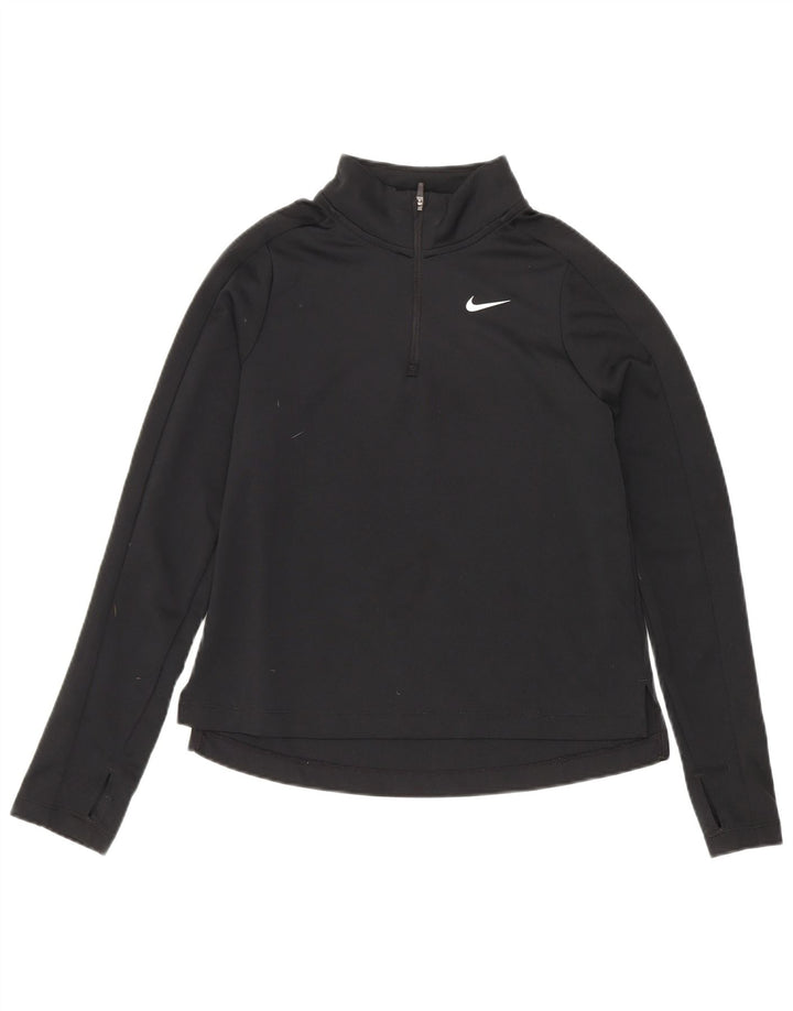 Nike Girls Dri Fit Zip Neck Pulover Top Trenirka 10-11 Years Medium Black