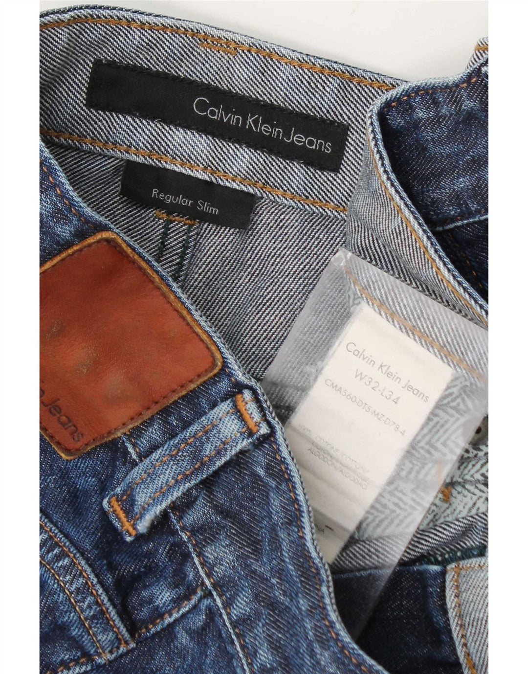 Calvin Klein Mens Distressed Regular Slim Jeans W32 L34 Plavi pamuk