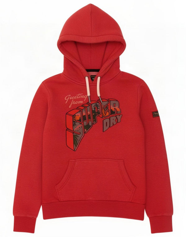 Superdry Womens Graphic Hoodie Jumper UK 8 Small Red Cotton