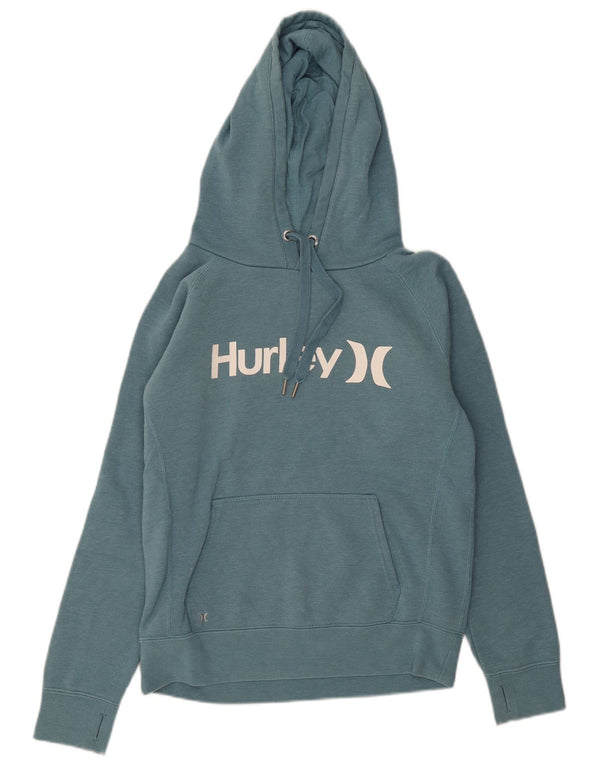 Hurley Womens Graphic Hoodie Jumper UK 14 Medium Blue Cotton