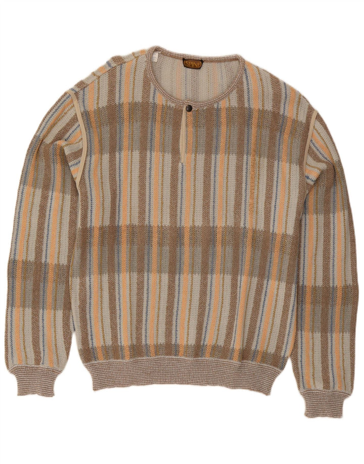 Vintage muški džemper s dugmadima i ovratnikom IT 54 XL sivi karirani pamuk