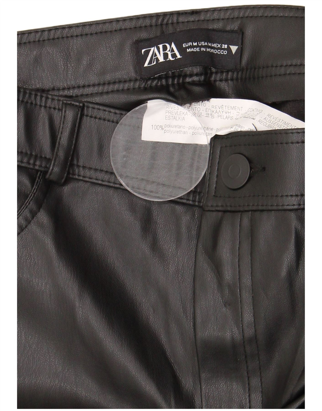 Zara ženske uske hlače od umjetne kože srednje veličine W28 L28 crni poliuretan