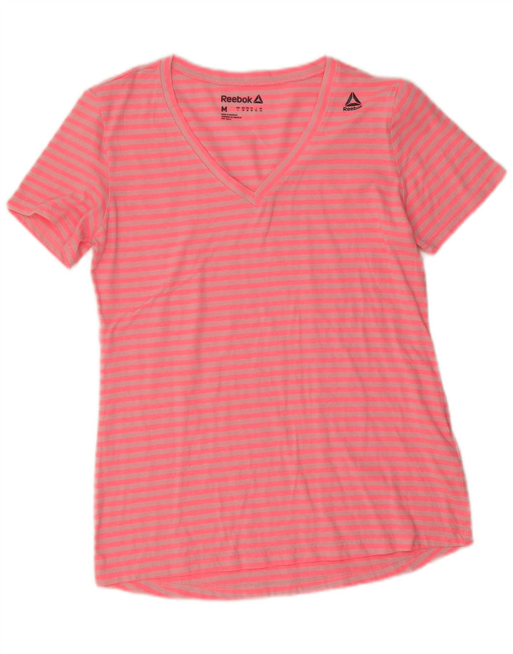 Reebok ženska majica kratkih rukava UK 12 Medium Pink prugasti poliester