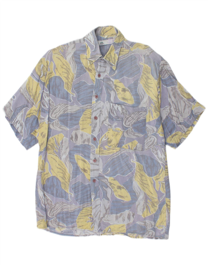 NEW FAST Mens Abstract Pattern Short Sleeve Shirt Medium Blue Viscose