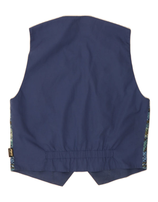 VINTAGE Womens Waistcoat UK 14 Medium Navy Blue Geometric Cotton