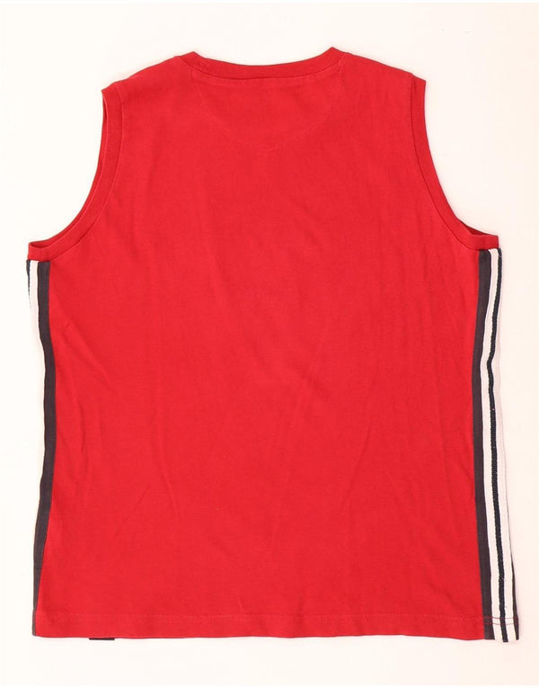 CHAMPION Boys Graphic Vest Top 11-12 Years Large Red Colourblock Cotton