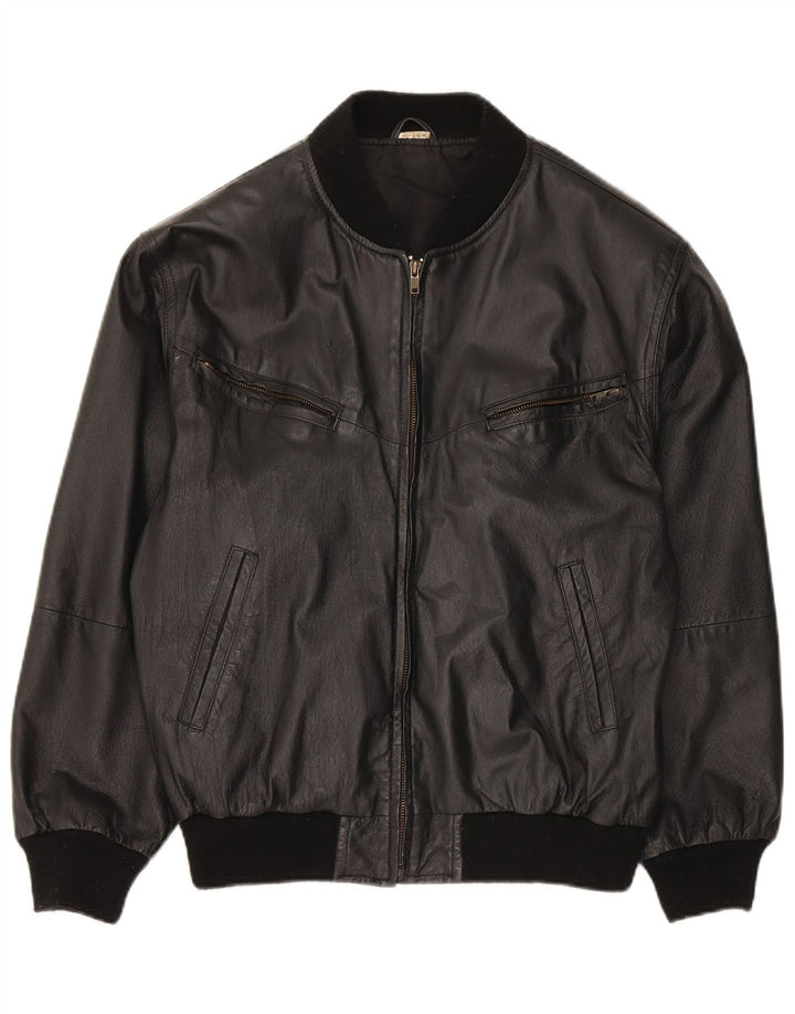 Vintage ženska kožna jakna širokog kroja EU 38, srednje crna koža