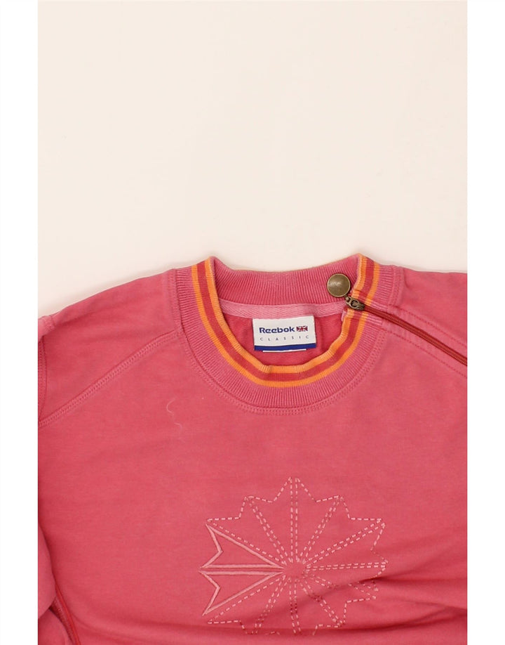 REEBOK Womens Graphic Sweatshirt Jumper UK 12 Medium  Pink Cotton Vintage Reebok and Second-Hand Reebok from Messina Hembry 