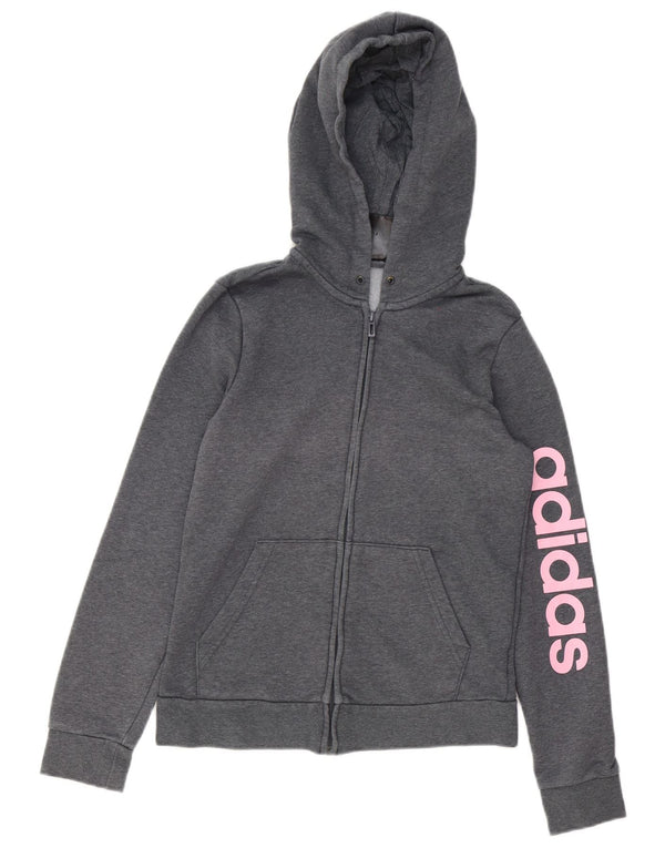 Adidas ženski džemper s kapuljačom s patentnim zatvaračem UK 8/10 mali sivi pamuk