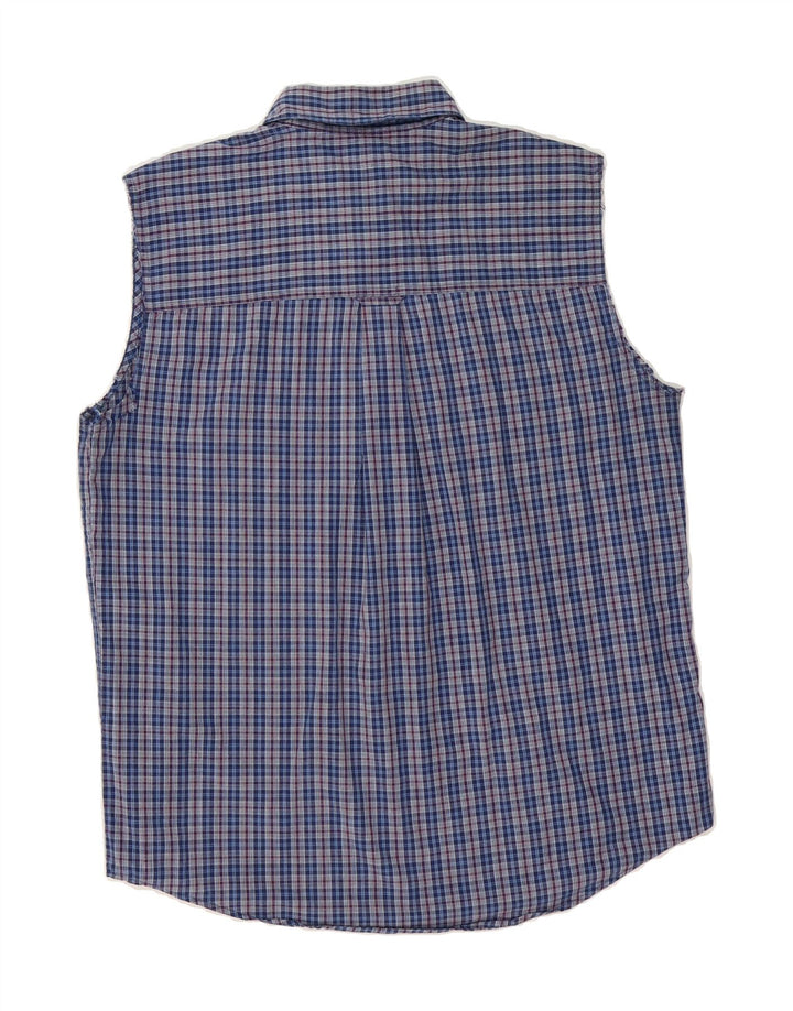 CHAPS Mens Sleeveless Shirt Medium Navy Blue Check Cotton Vintage Chaps and Second-Hand Chaps from Messina Hembry 