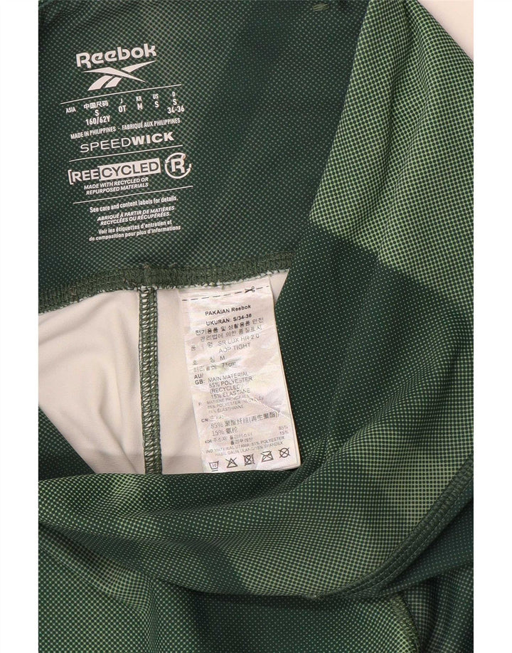 Reebok Womens Speed Wick Leggings UK 10 Small Green Geometric Polyester