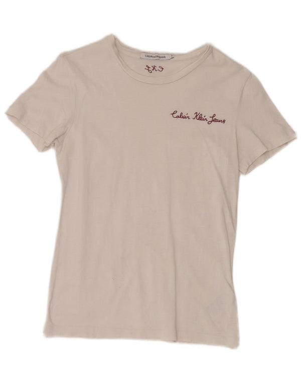 Calvin Klein Jeans Ženska majica kratkih rukava UK 8 Mali bijeli pamuk